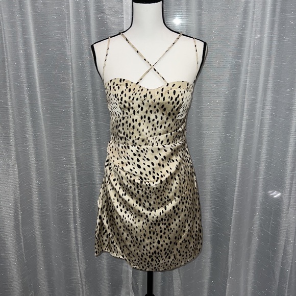 Zara Satin Leopard Print Strappy Cross Front Draped Skirt Mini Dress - Picture 5 of 8
